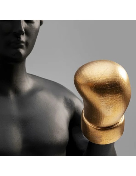 Scultura Decorativa Balboa – Busto Nero con Guantoni Oro in Stile Pop Art