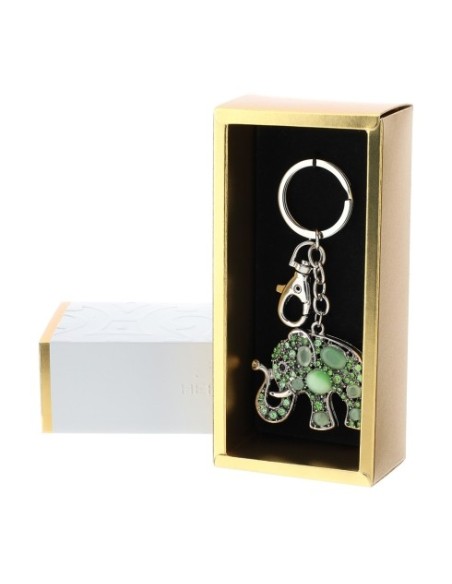 Portachiavi elefante in metallo con pietre verdi Hervit
