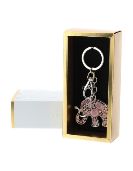 Portachiavi elefante in metallo con pietre rosa Hervit