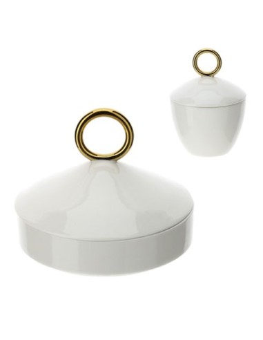 Contenitore piccolo bianco con anello oro Hervit
