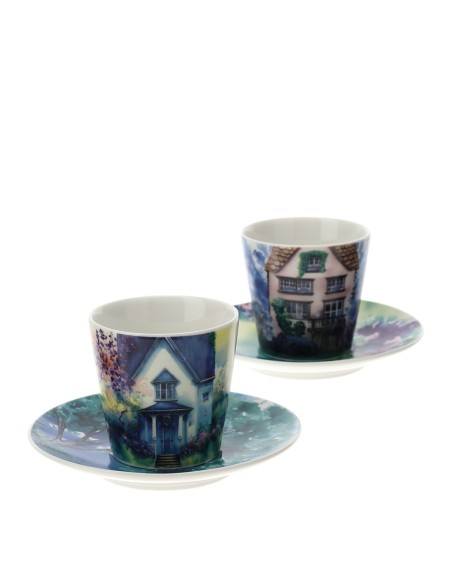 Set 2 Tazzine da caffè Cottage blu con box regalo Hervit