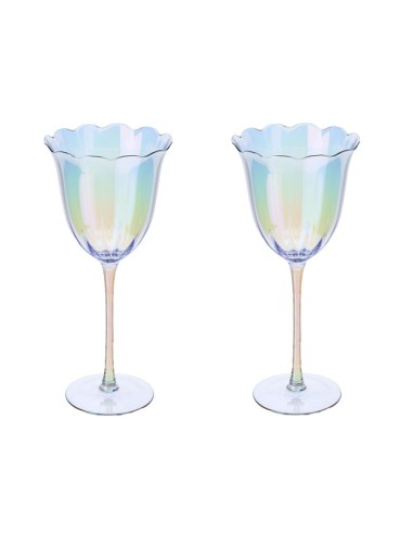 Coppia di bicchieri vino in vetro iridescente Hervit