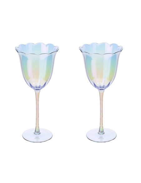 Coppia di bicchieri vino in vetro iridescente Hervit
