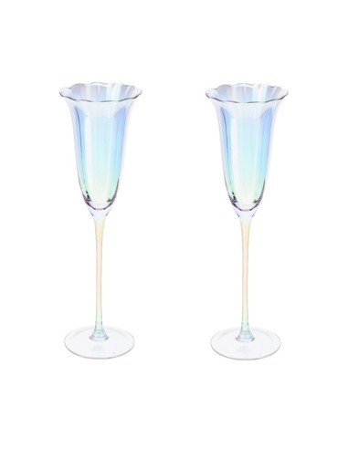 Coppia di bicchieri flute in vetro iridescente Hervit