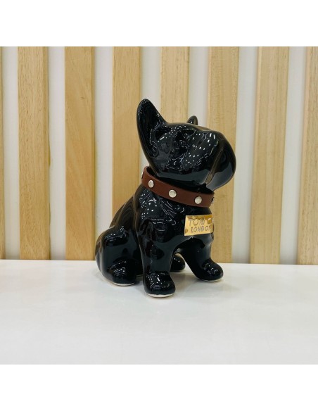Bulldog Nero in Ceramica Dipinto a Mano Tom Ch