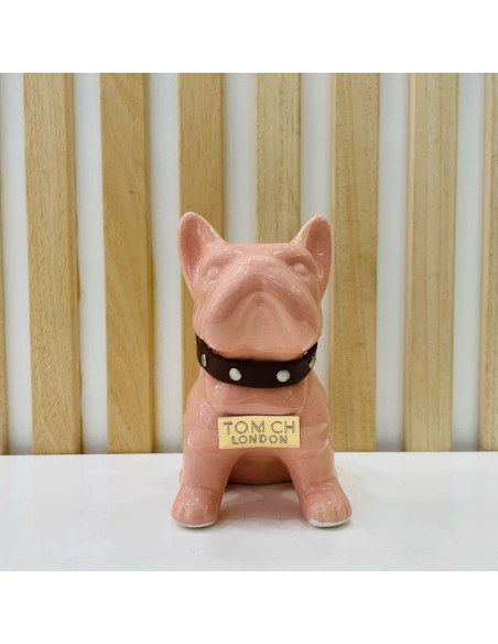 Bulldog Rosa in Ceramica Dipinto a Mano Tom Ch