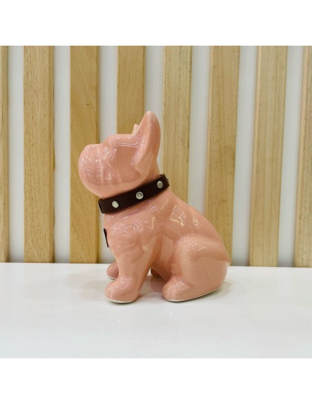 Bulldog Rosa in Ceramica Dipinto a Mano Tom Ch
