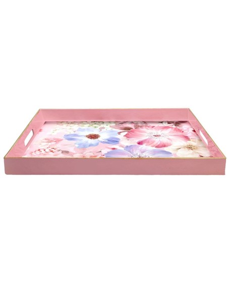 Vassoio rettangolare con fiori rosa Tognana