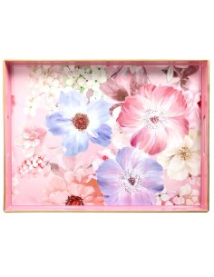 Vassoio rettangolare con fiori rosa Tognana