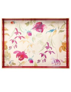 Vassoio rettangolare con fiori rossi Tognana