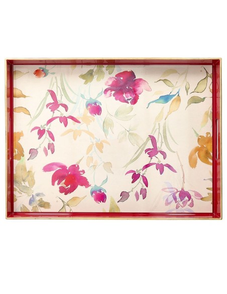 Vassoio rettangolare con fiori rossi Tognana