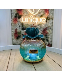 Lampada Led in vetro ambra e blu con fiore Pienne Design