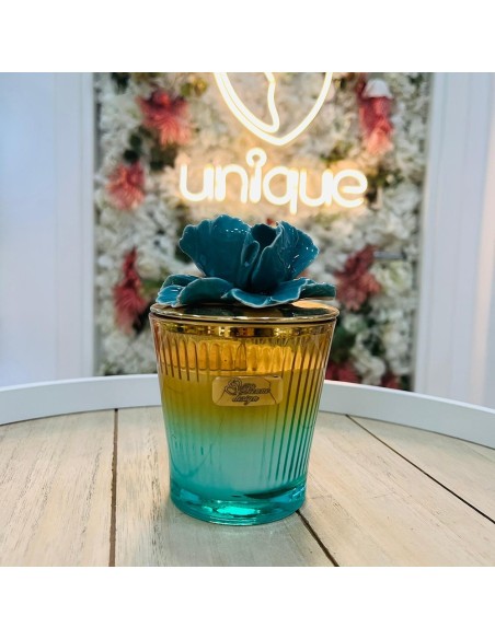Candela bicchiere con riccio ambra e blu Pienne Design