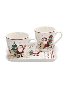 Set 2 mug con vassoio rettangolare decoro natalizio Let it snow Tognana