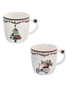 Set 2 tazze natalizie con albero e moto LET IT SNOW Tognana