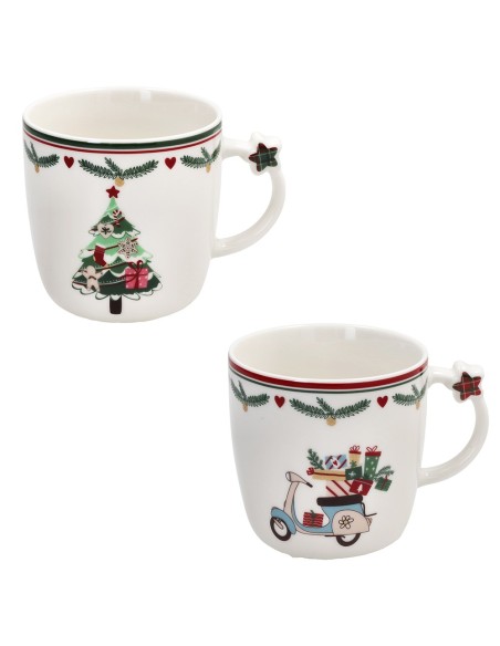 Set 2 tazze natalizie con albero e moto LET IT SNOW Tognana