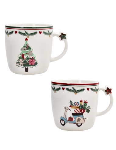Set 2 tazze natalizie con albero e moto LET IT SNOW Tognana