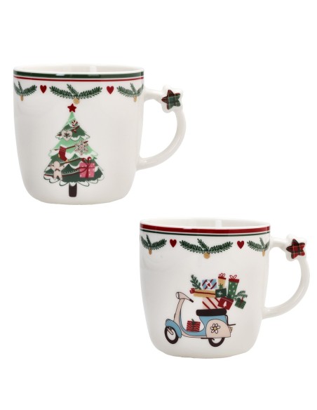 Set 2 tazze natalizie con albero e moto LET IT SNOW Tognana