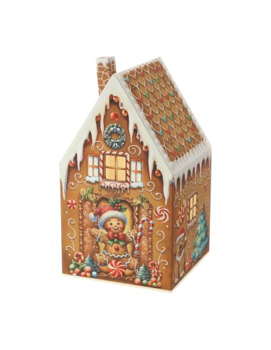Lampada Led casetta natalizia con Gingerbread e cappello rosso Hervit