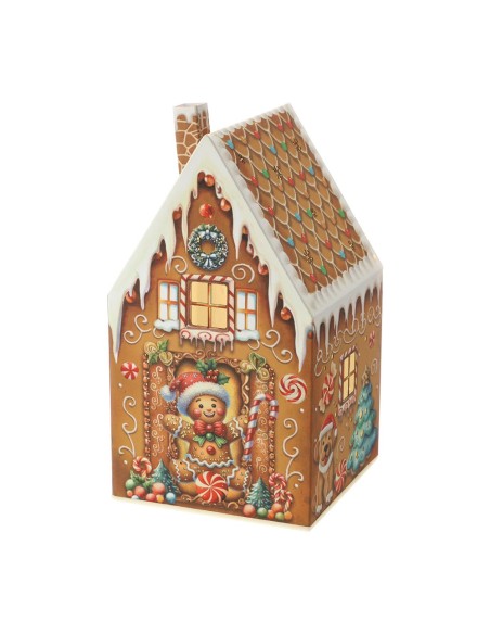Lampada Led casetta natalizia con Gingerbread e cappello rosso Hervit