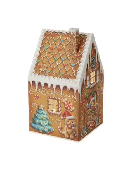 Lampada Led casetta natalizia con Gingerbread e cappello rosso Hervit
