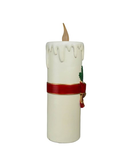 Candela Led con fiocco e aghi di pino in resina Stilè