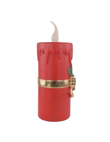 Candela rossa Led con fiocco e aghi di pino Stilè