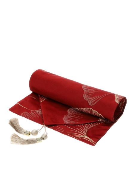 Runner Jacquard rosso con rilievo floreale oro Hervit