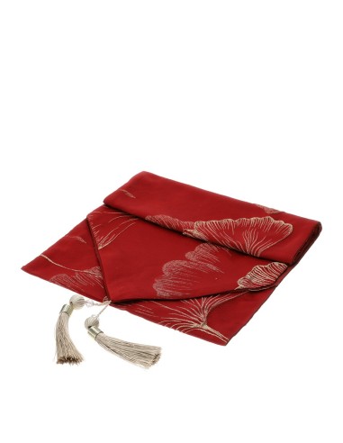 Runner Jacquard rosso con rilievo floreale oro Hervit