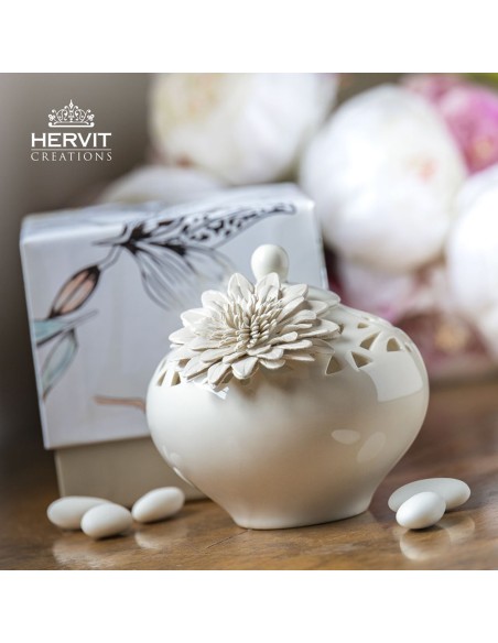 Contenitore bianco traforato con confetti Hervit