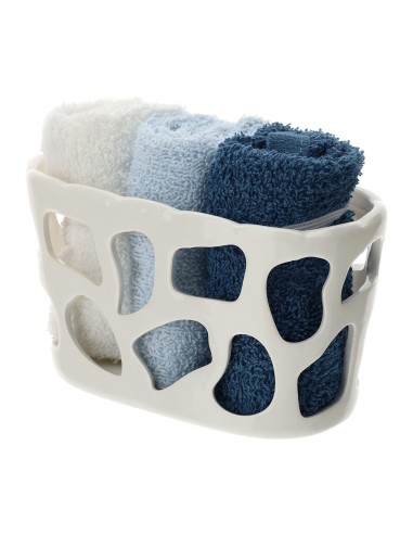 Set contenitore bianco traforato con lavette blu Hervit