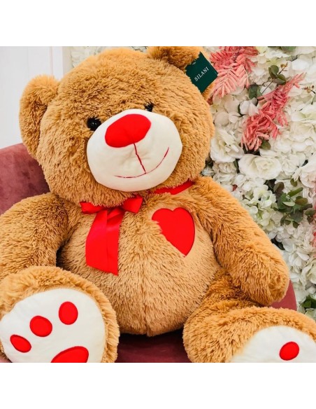 Peluche Orsetto con fiocco e cuore rosso Silani