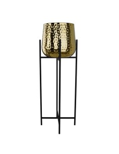 Vaso Dorato Matto Moderno su Piedistallo Nero in Alluminio – Decorazione Elegante per Interni 2