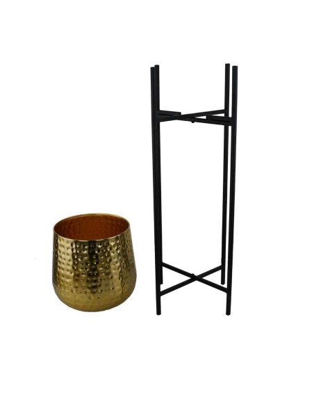 Vaso Dorato su Piedistallo Nero in Alluminio | Decorazione Design Moderno