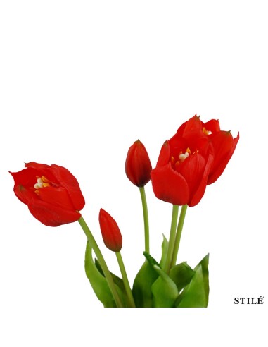 Fascio 5 Tulipani Artificiali Real Touch 38 cm | Bouquet Decorativo Interni