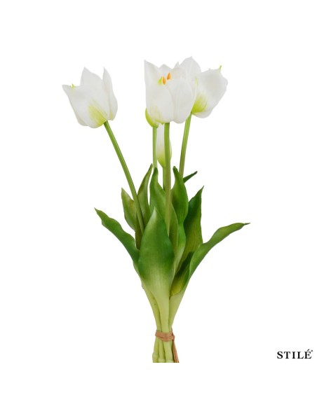 Fascio 5 Tulipani Artificiali Real Touch 38 cm | Bouquet Decorativo Interni