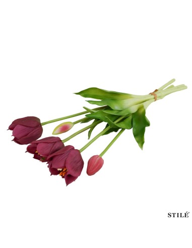 Fascio 5 Tulipani Artificiali Real Touch 38 cm | Bouquet Decorativo Interni