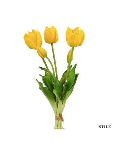 Fascio 5 Tulipani Artificiali Real Touch 38 cm | Bouquet Decorativo Interni