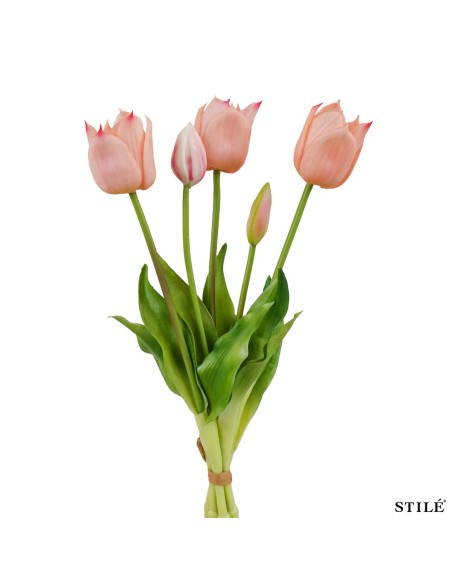 Fascio 5 Tulipani Artificiali Real Touch 38 cm | Bouquet Decorativo Interni