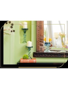 Candeliere in Vetro con Paralume Blu Emò Atena Ø8 H18,5 | Portacandela Decorativo 2