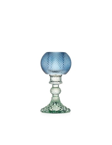 Candeliere in Vetro con Paralume Blu Atena | Decorazione Tavolo Elegante