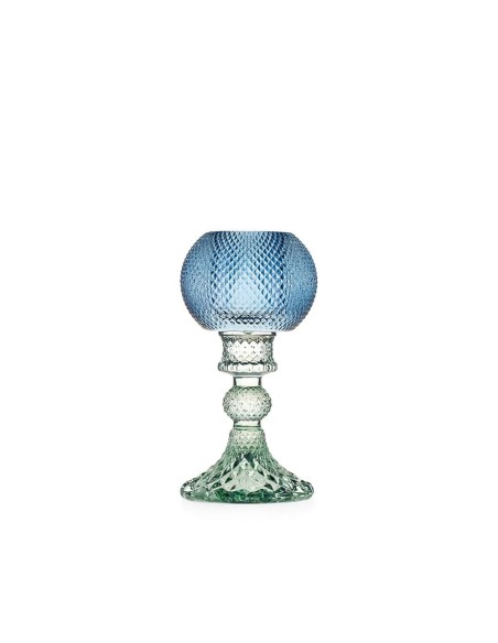 Candeliere in Vetro con Paralume Blu Atena | Decorazione Tavolo Elegante