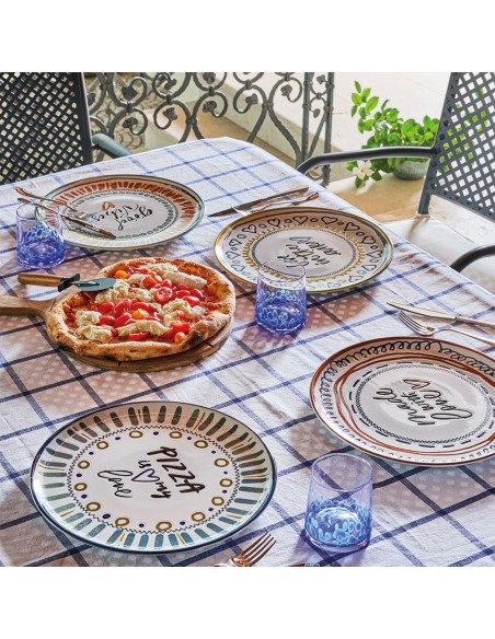 Set 4 Piatti Pizza 33 cm in Porcellana Multicolor – Piatti Grandi Resistenti