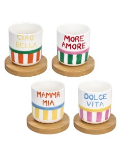 Set 4 Tazze Caffè Fontebasso 110 cc con Piattino in New Bone China