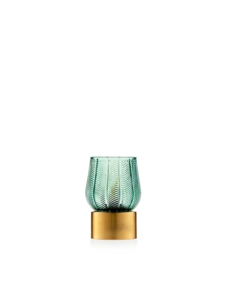 Lampada Decorativa Emò Verde in Vetro con Base Dorata – Design Elegante