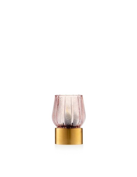 Lampada Emò Foglie Cipria in Vetro e Metallo Dorato | Arredo Decorativo