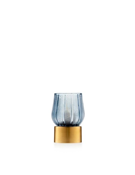 Lampada Emò Foglie Blu in Vetro con Base Dorata | Decorazione Elegante