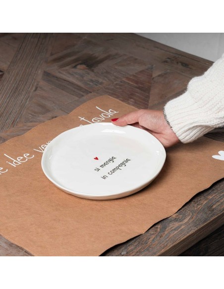 Coppia di piatti dessert bianchi "Si mangia in compagnia" Simple Day