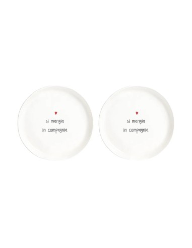 Coppia di piatti dessert bianchi "Si mangia in compagnia" Simple Day