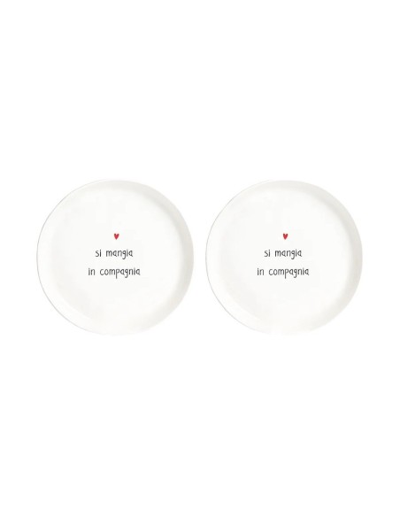 Coppia di piatti dessert bianchi "Si mangia in compagnia" Simple Day